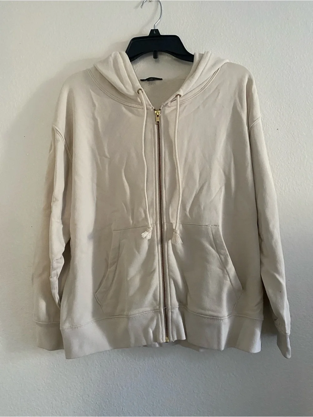 J. CREW Neutral Zip-Up Hooded Sweatshirt - Cream. Size XS